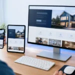 A responsive local business website displayed across phone tablet and desktop screens