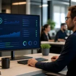 A support specialist monitoring website security maintenance and performance