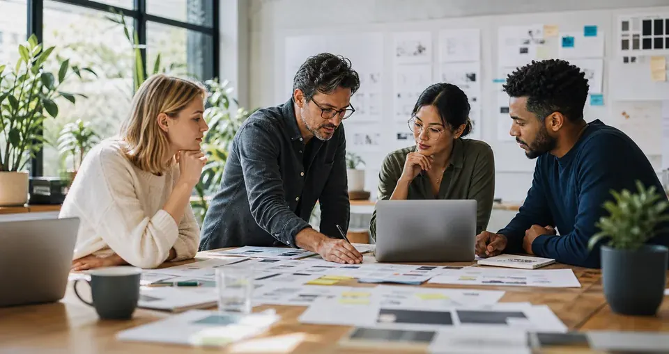 A team planning website strategy and positioning