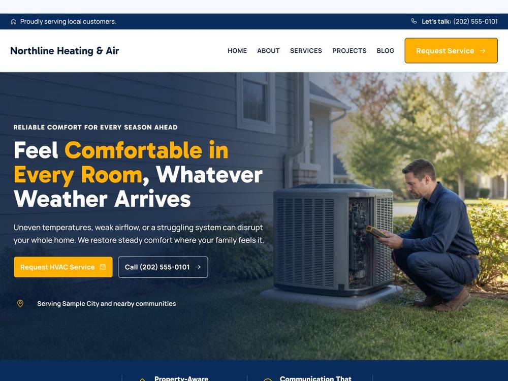 Northline Heating & Air homepage design preview