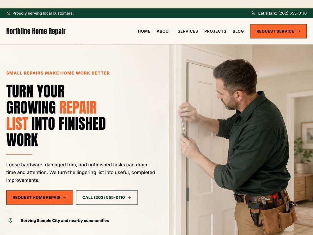 Northline Home Repair homepage design preview